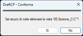 La finestra di conferma dell'eliminazione della vista selezionata