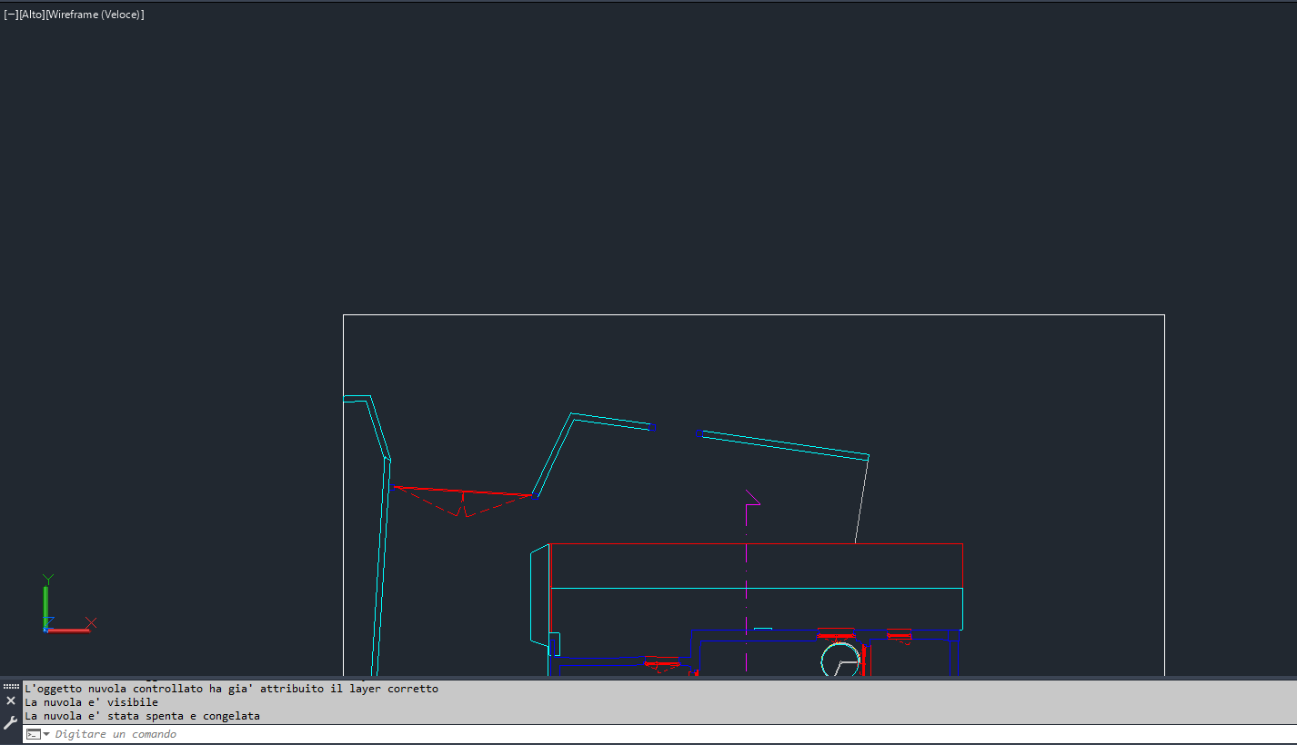 AutoCAD con la nuvola di punti spenta: si vede solo il disegno CAD